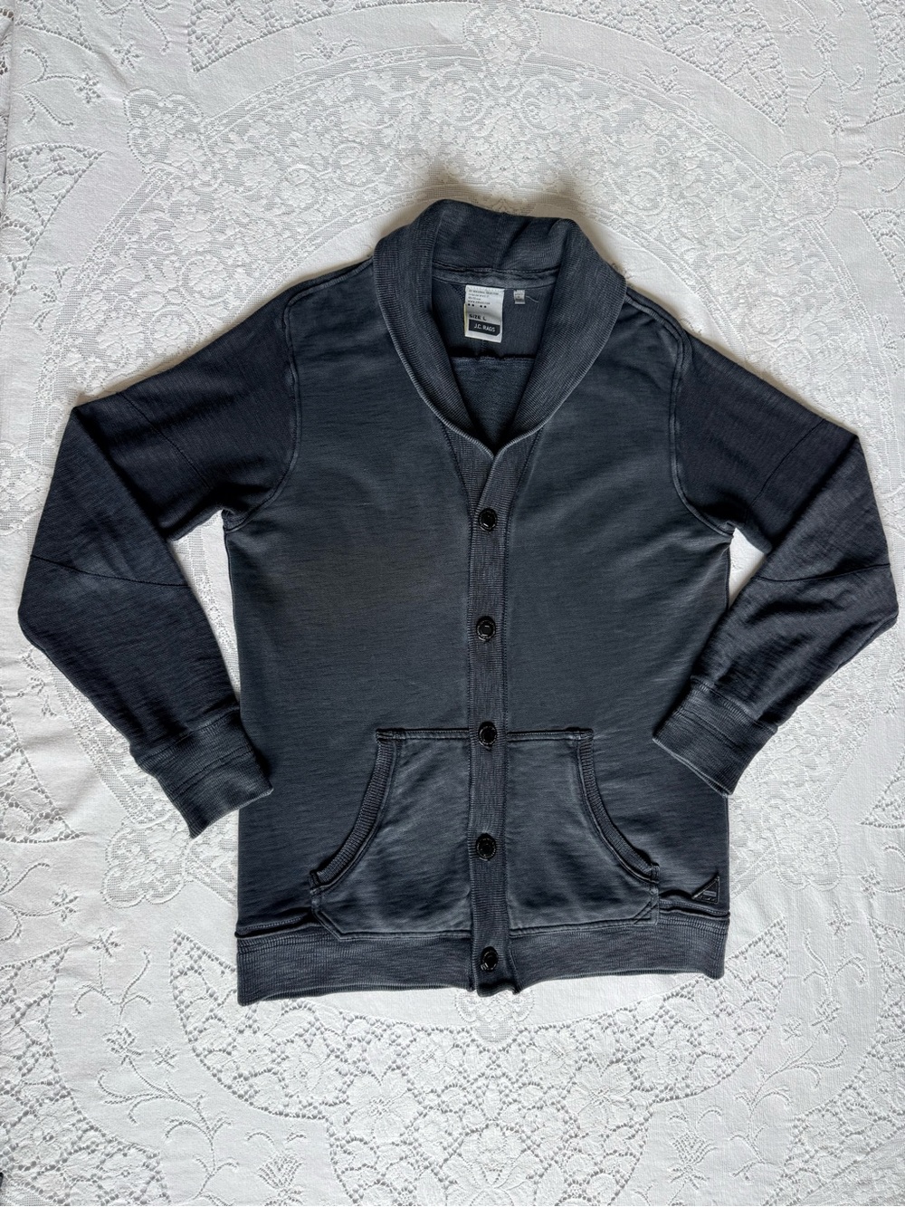 J.C. Rags Men’s Large Cotton Shawl Collar Cardigan Sweater Dark Charcoal Grey
